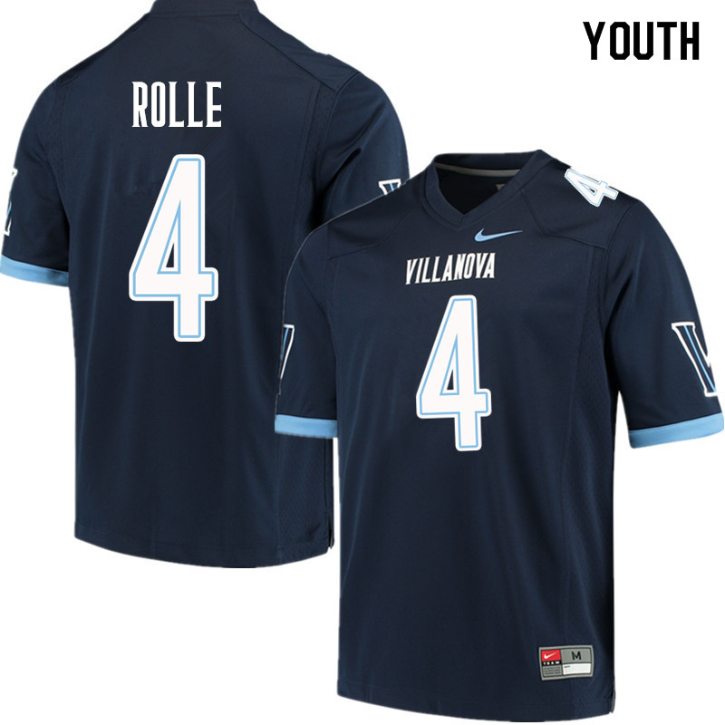 Youth #4 Rob Rolle Villanova Wildcats College Football Jerseys Sale-Navy - Click Image to Close
